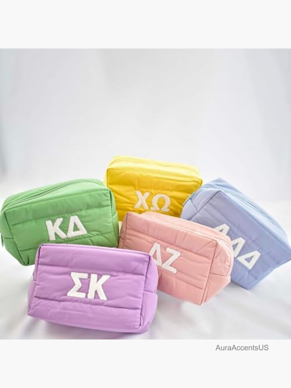Puffer Sorority Makeup Bag with Zipper Closure, 10x6x4 Inch Cosmetic Bag - Picture 3 of 5